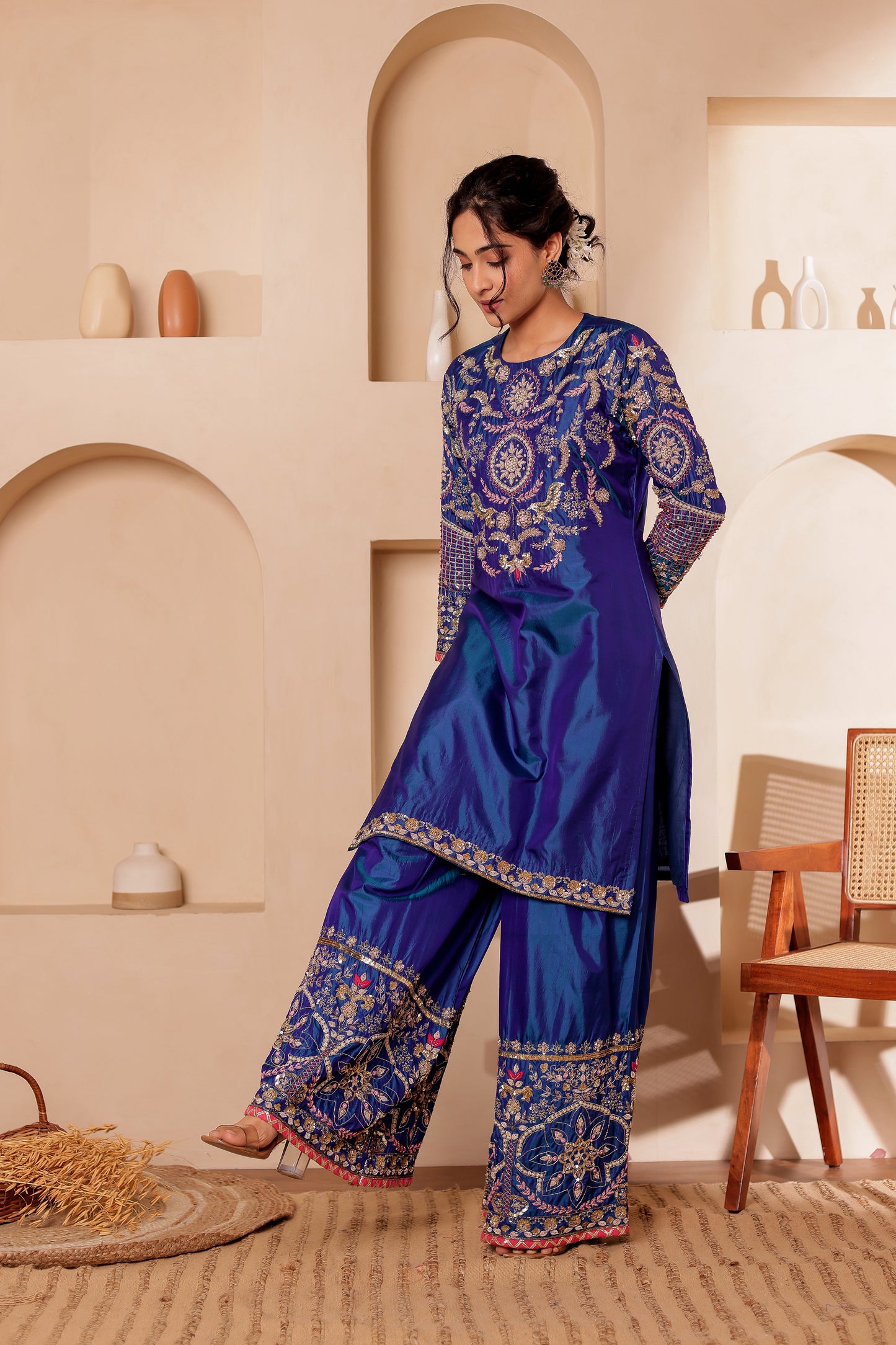 AZURE BLUE SILK SUIT SET