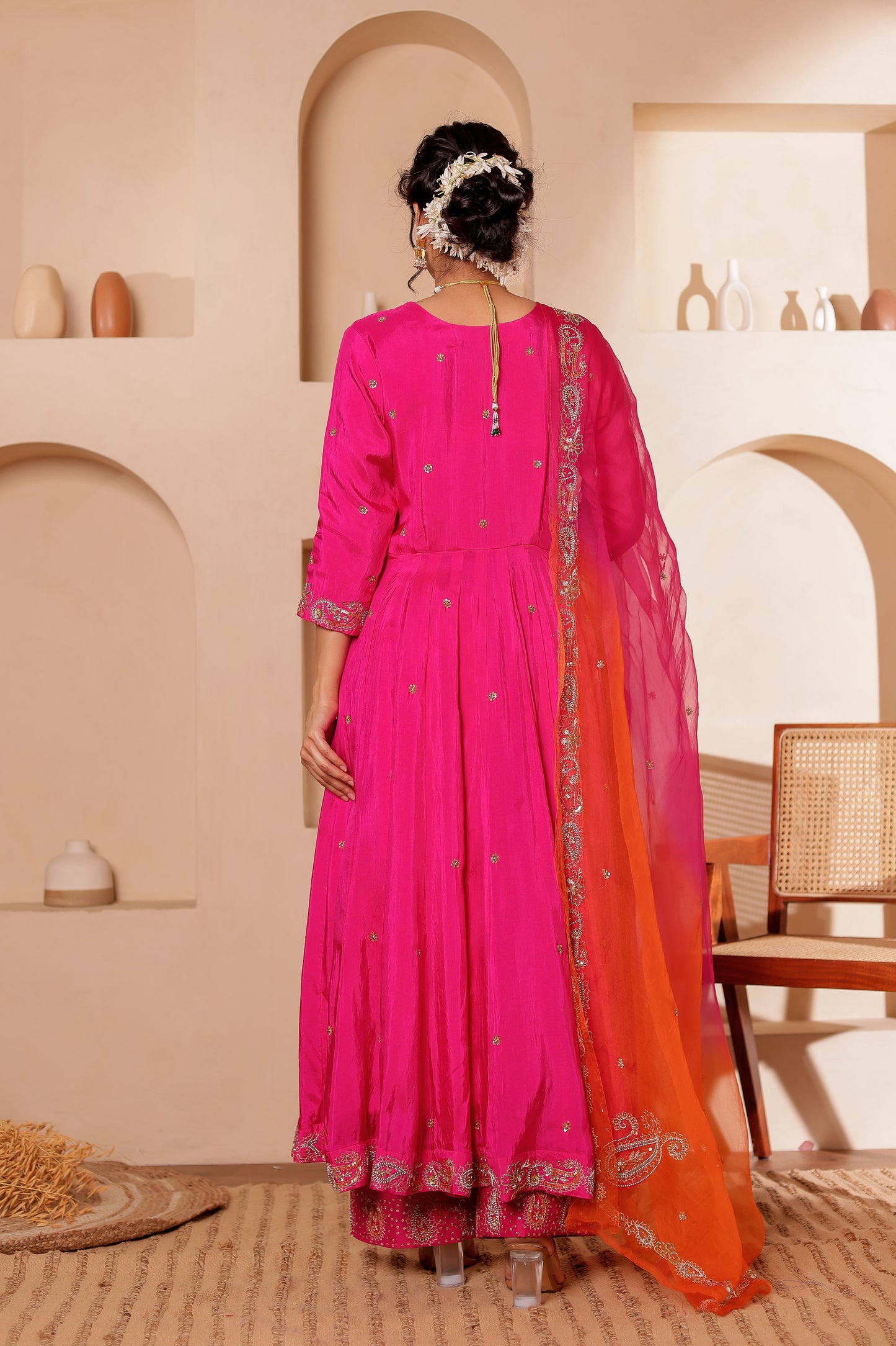 FUCHSIA SILK HANDEMBROIDERED ANARKALI SET