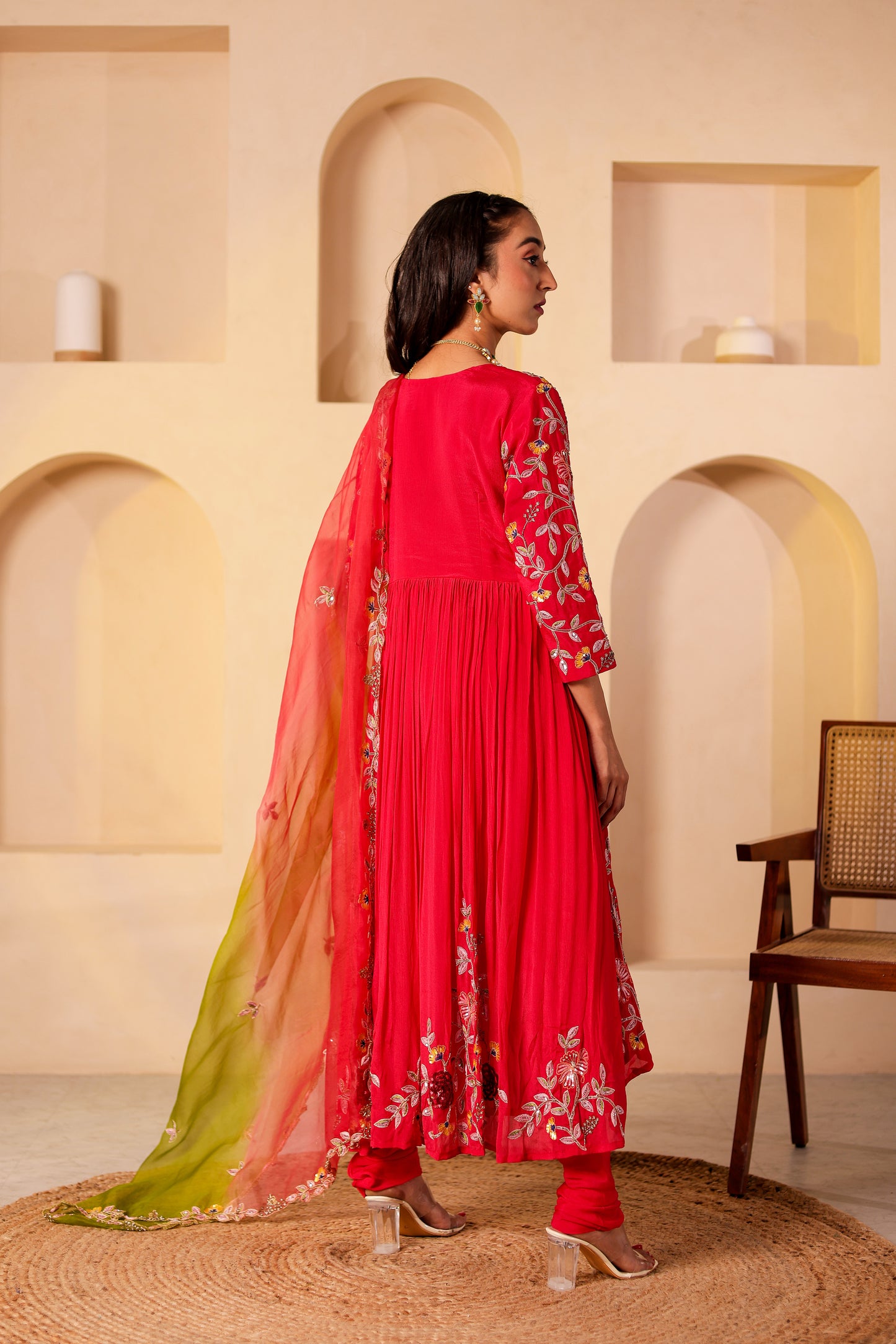 Fuchsia Chinnon Silk Handembroidered Anarkali Set