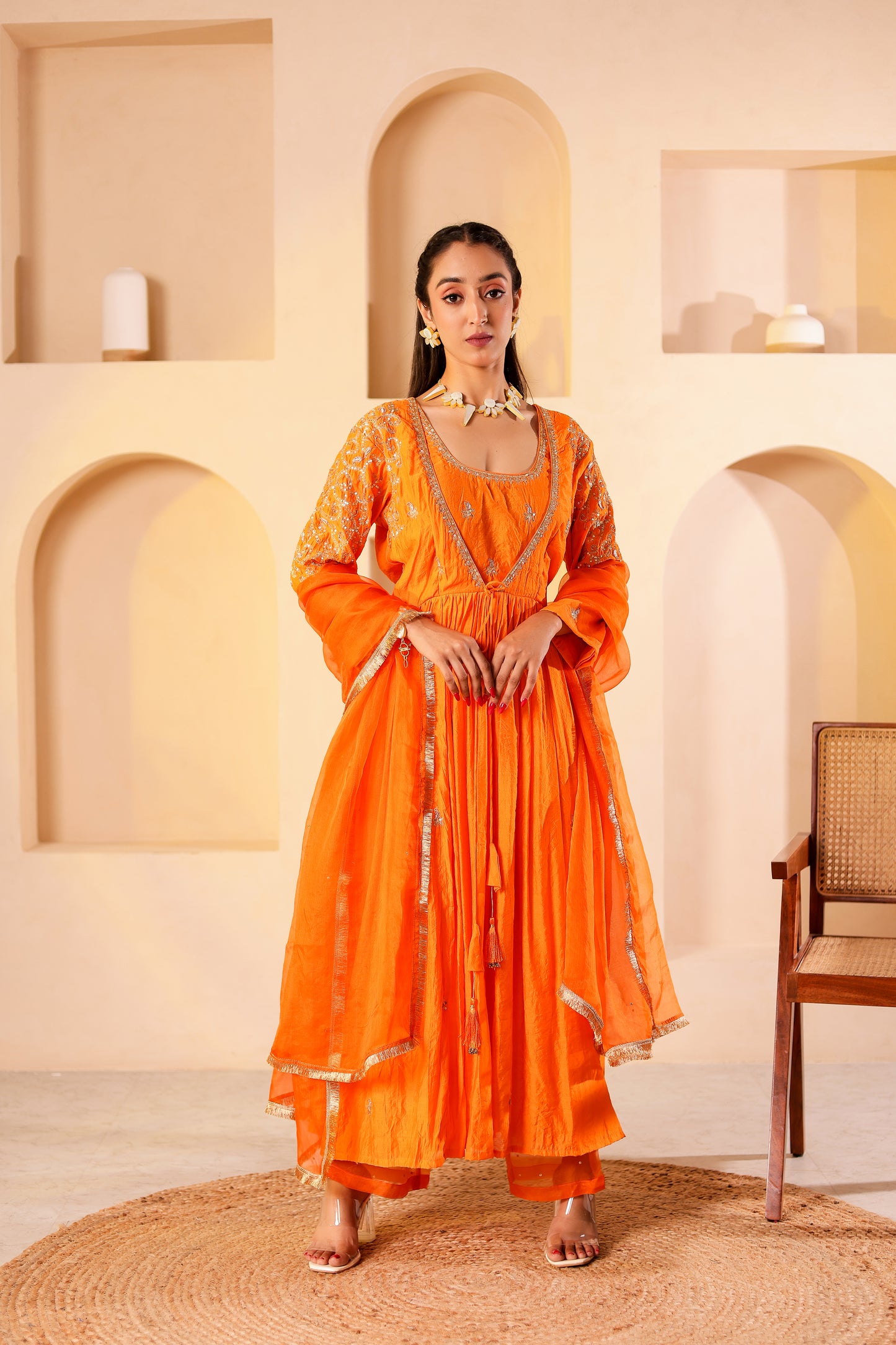 Zesty Orange Handembroidered Anarkali Set