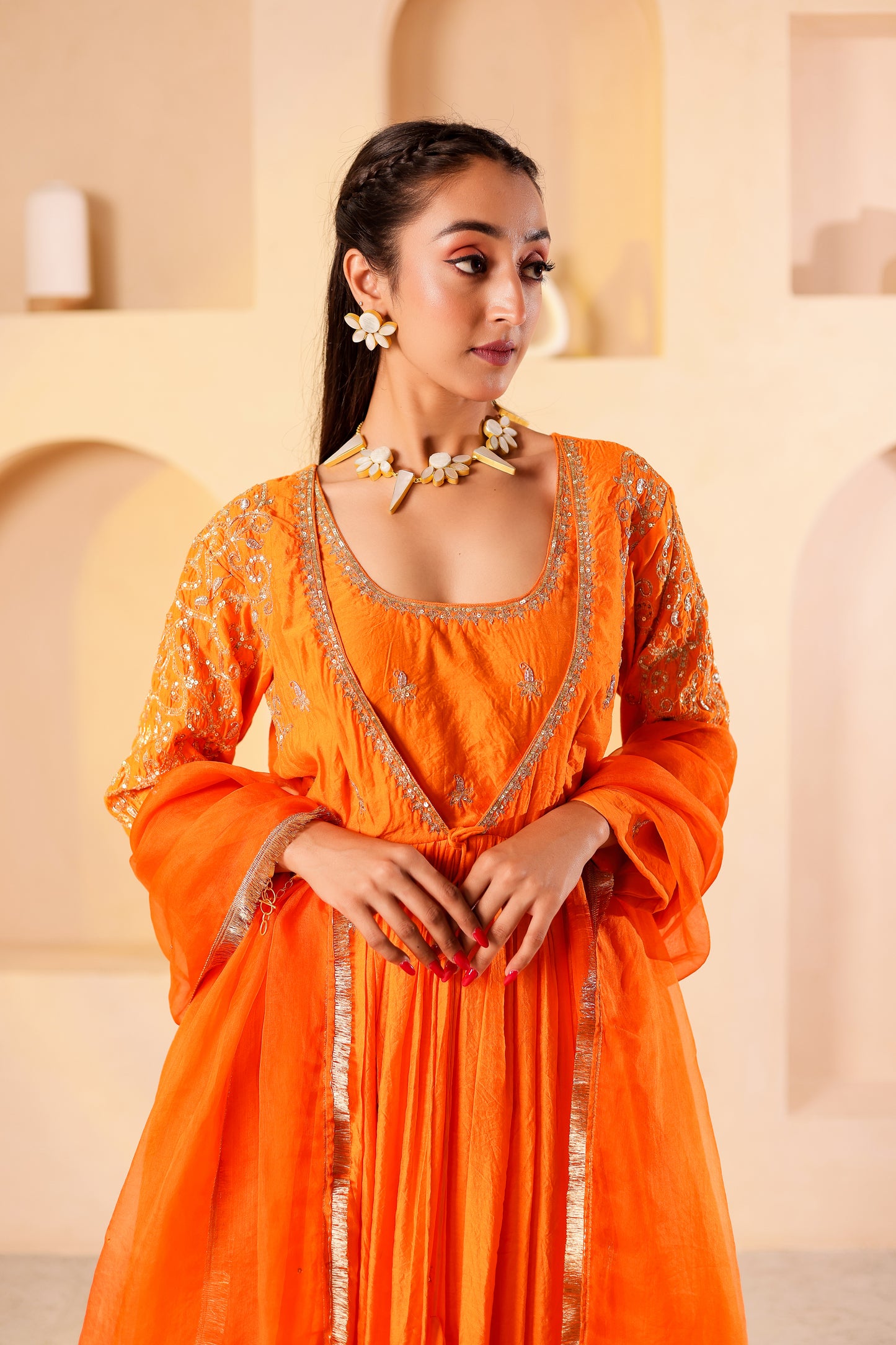 Zesty Orange Handembroidered Anarkali Set