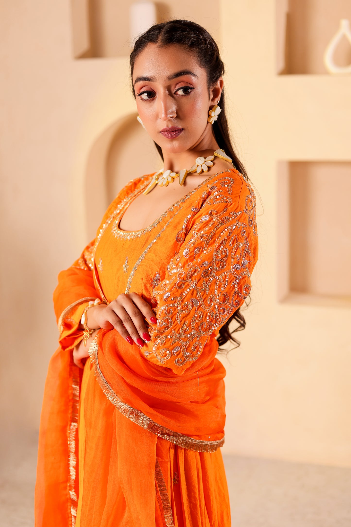 Zesty Orange Handembroidered Anarkali Set