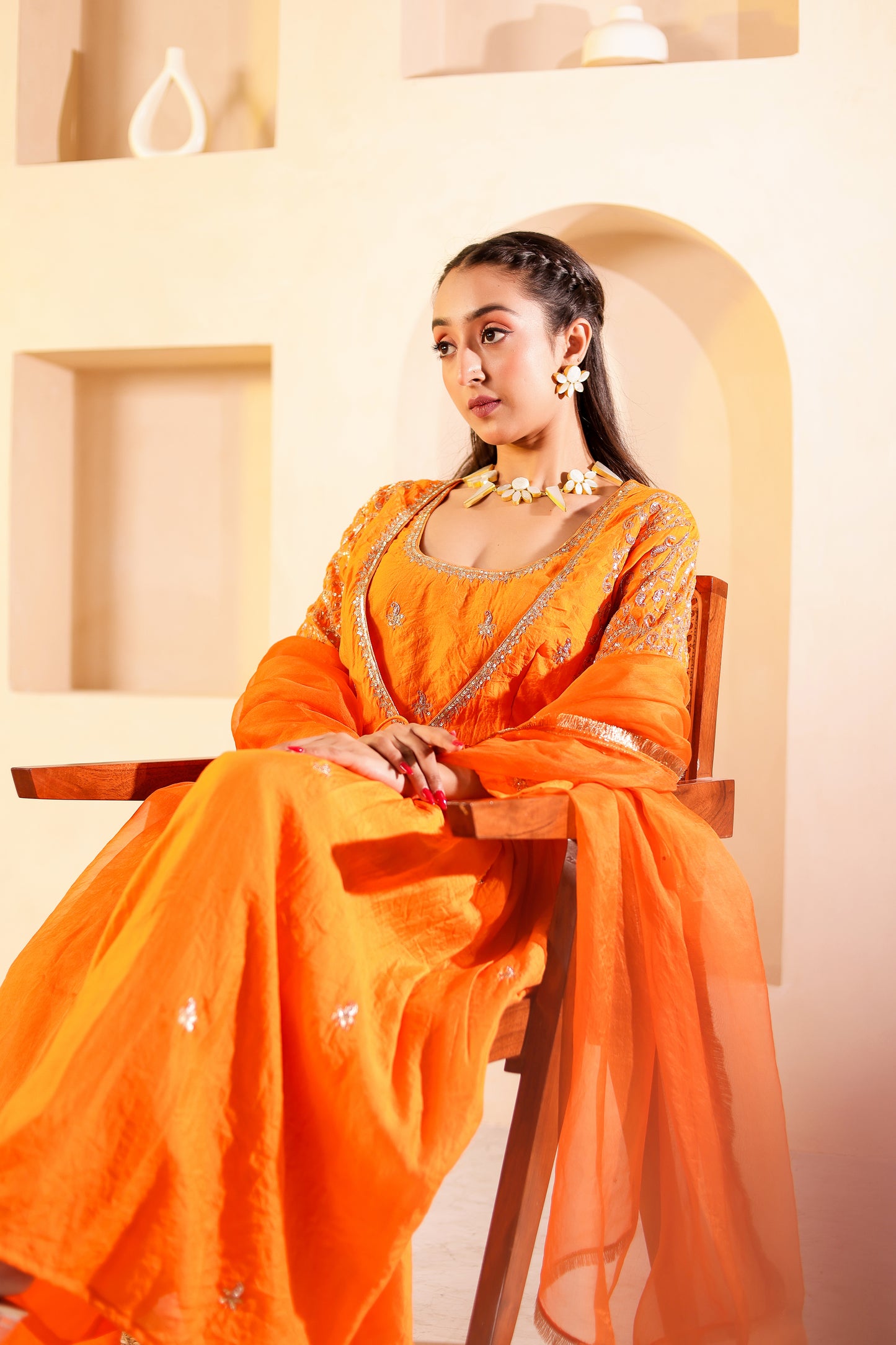 Zesty Orange Handembroidered Anarkali Set