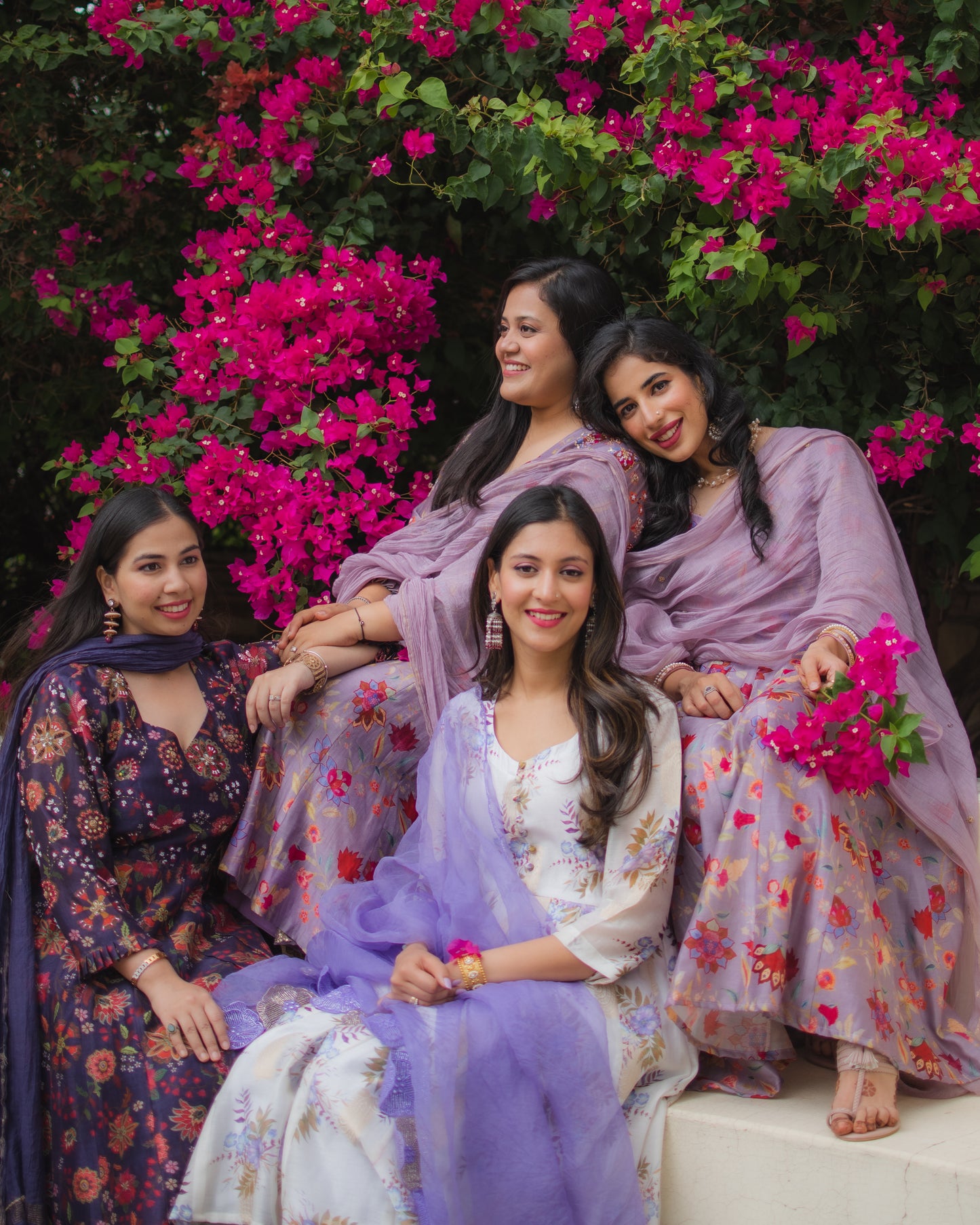 Lilac Digitally Printed Floral Handembroidered Anarkali Set