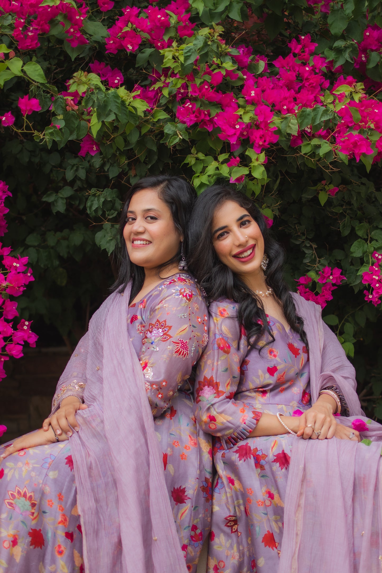 Lilac Digitally Printed Floral Handembroidered Anarkali Set