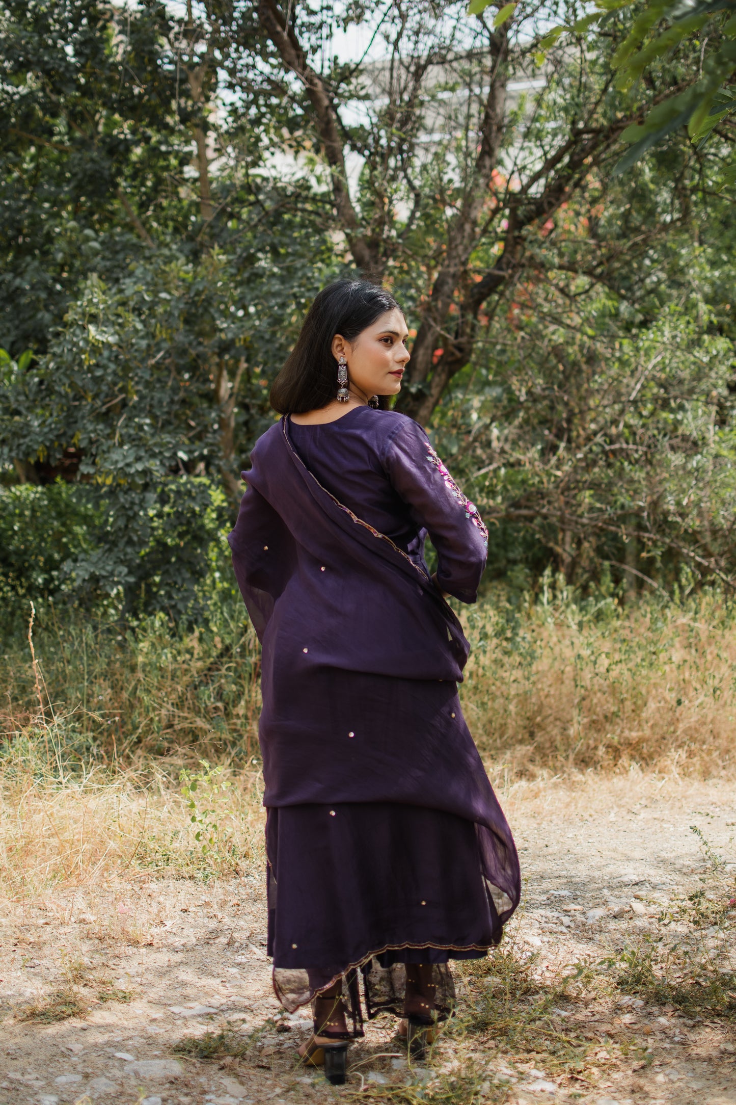 Deep Purple Handembroidered Anarkali Set