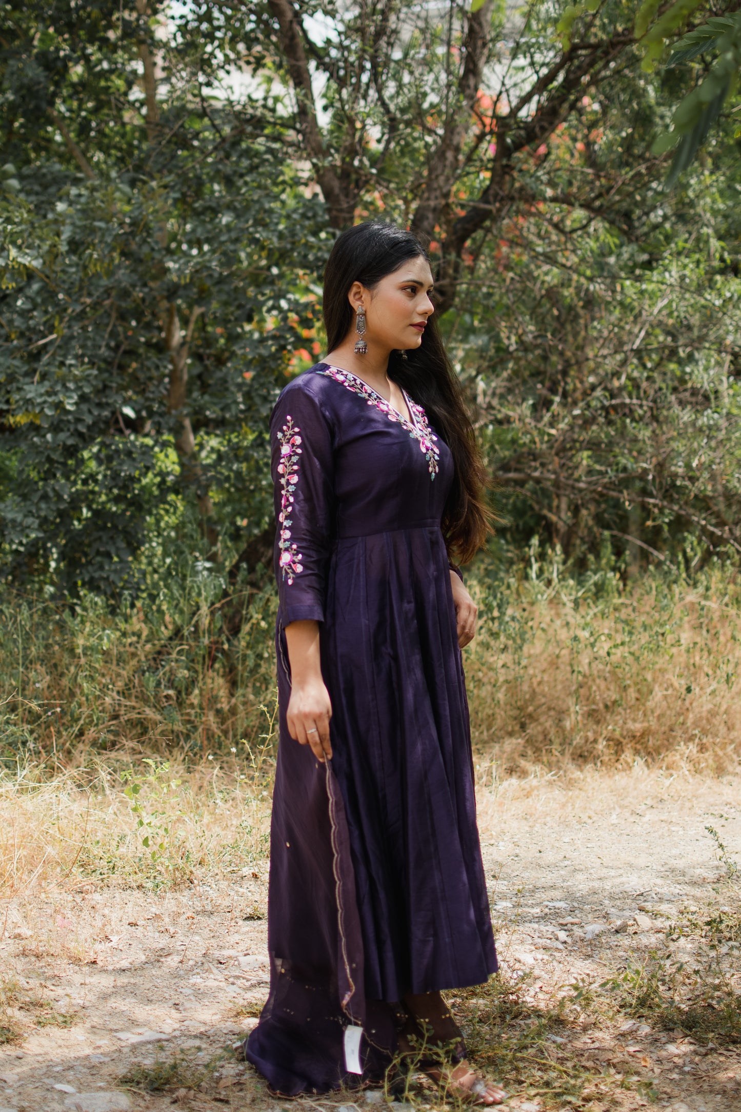 Deep Purple Handembroidered Anarkali Set