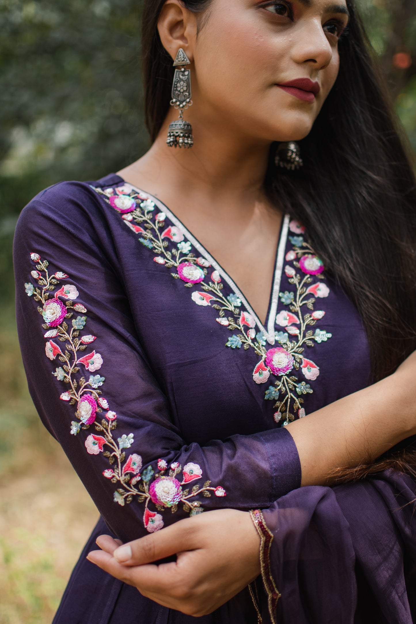 Deep Purple Handembroidered Anarkali Set