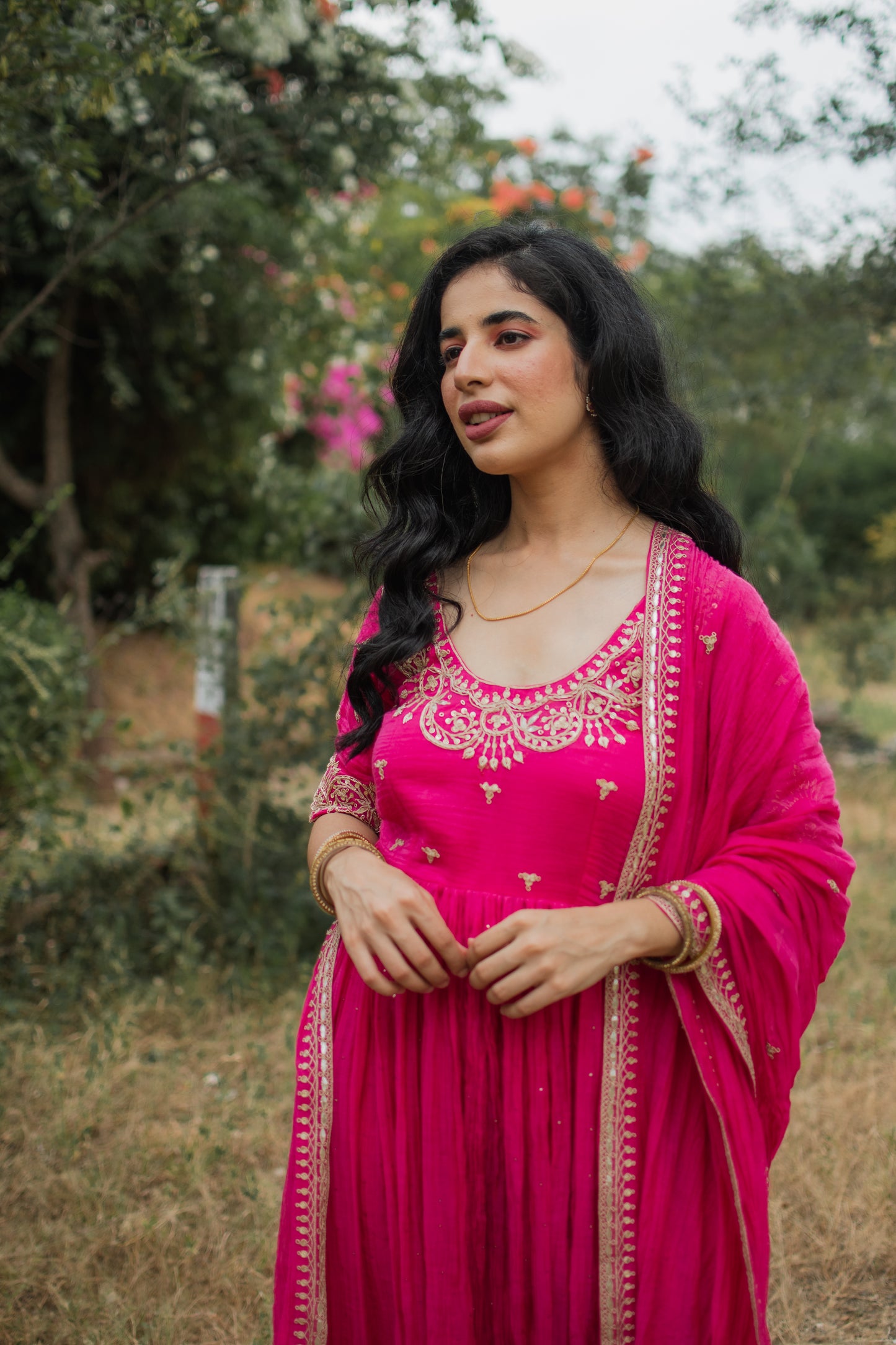 Fuchsia Handembroidered Anarkali Set