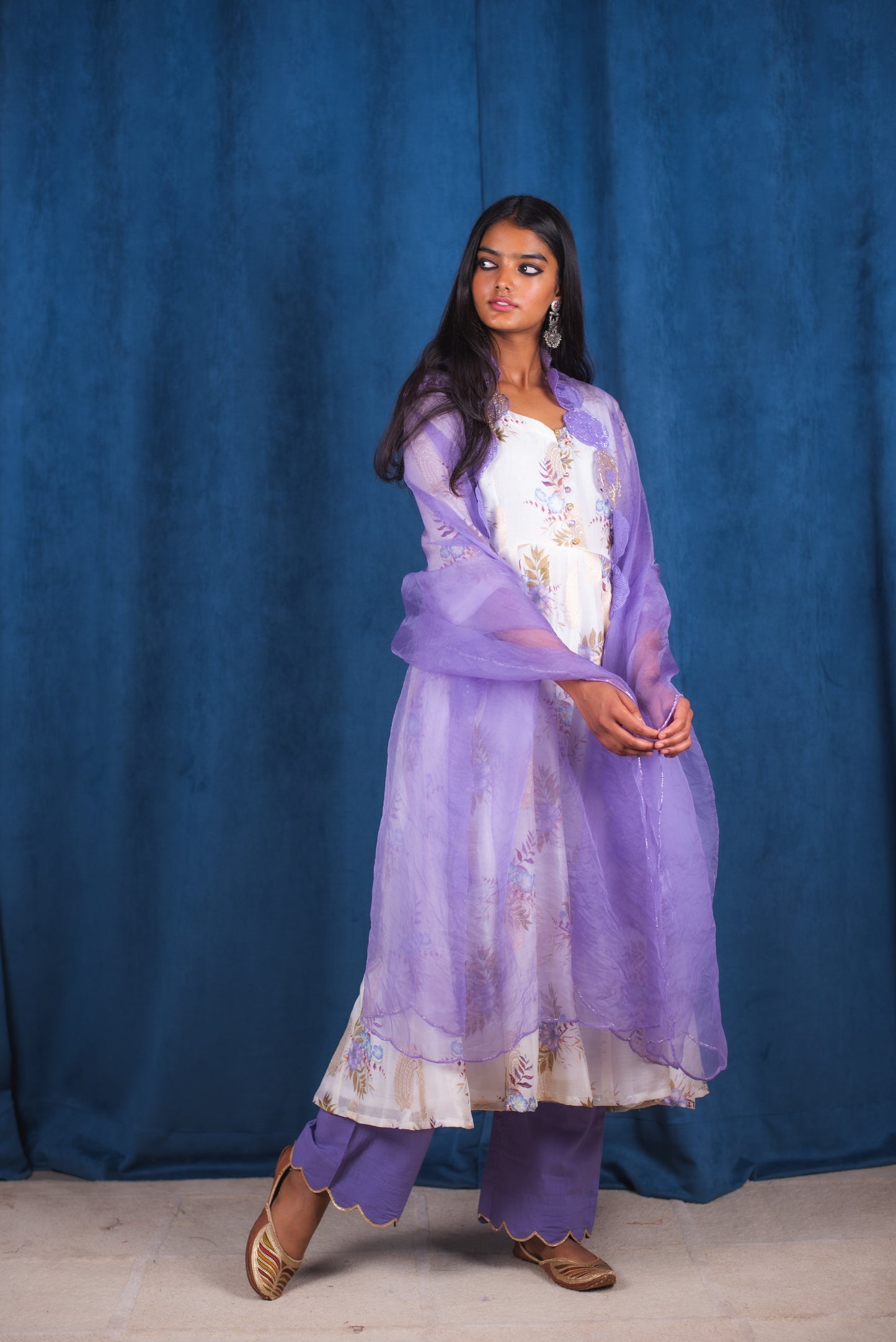 White Digitally Printed Floral Anarkali Set