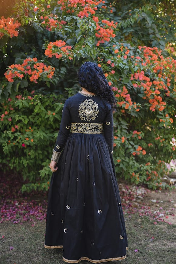 Noor Black Raw Silk Gown