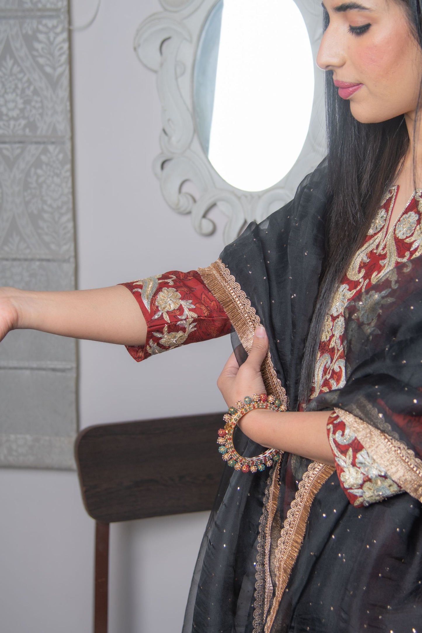 Brick Red Block Print Kurta Sharara