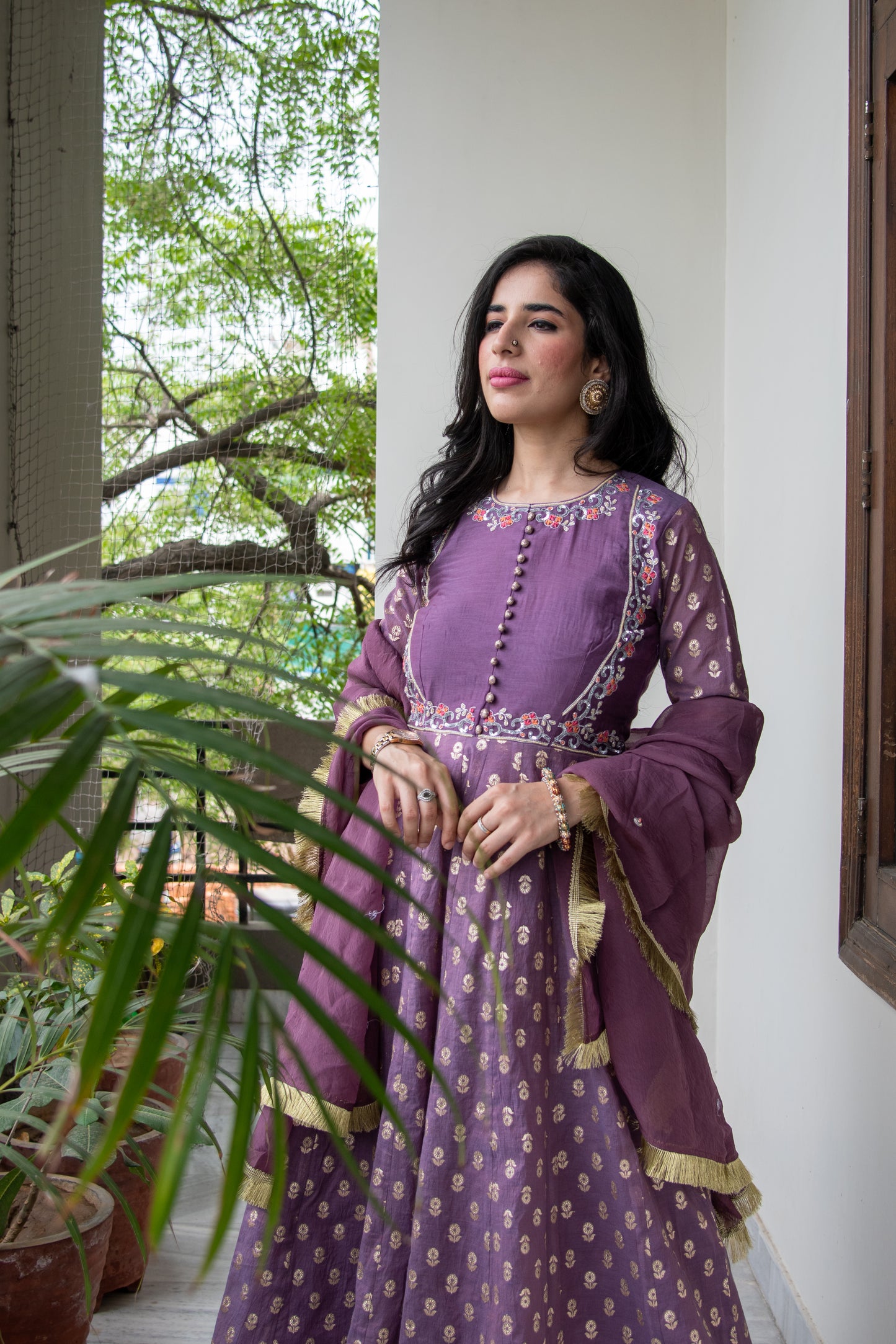 Purple Chanderi Butah Anarkali