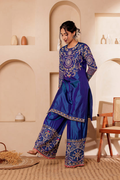 AZURE BLUE SILK SUIT SET