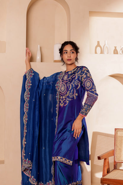 AZURE BLUE SILK SUIT SET