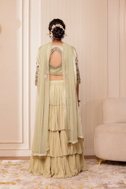 PISTA GREEN HANDEMBROIDERED LEHENGA SET