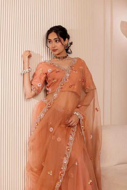 BEIGE HANDEMBROIDERED LEHENGA SET