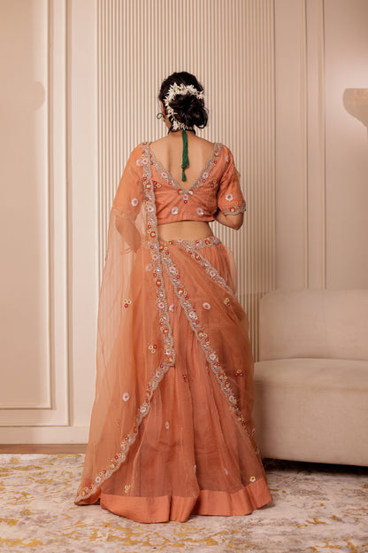 BEIGE HANDEMBROIDERED LEHENGA SET