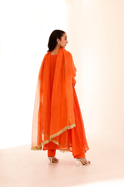 Orange Mul Chanderi Anarkali Set