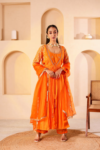 Zesty Orange Handembroidered Anarkali Set