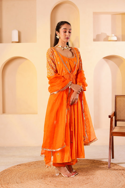 Zesty Orange Handembroidered Anarkali Set