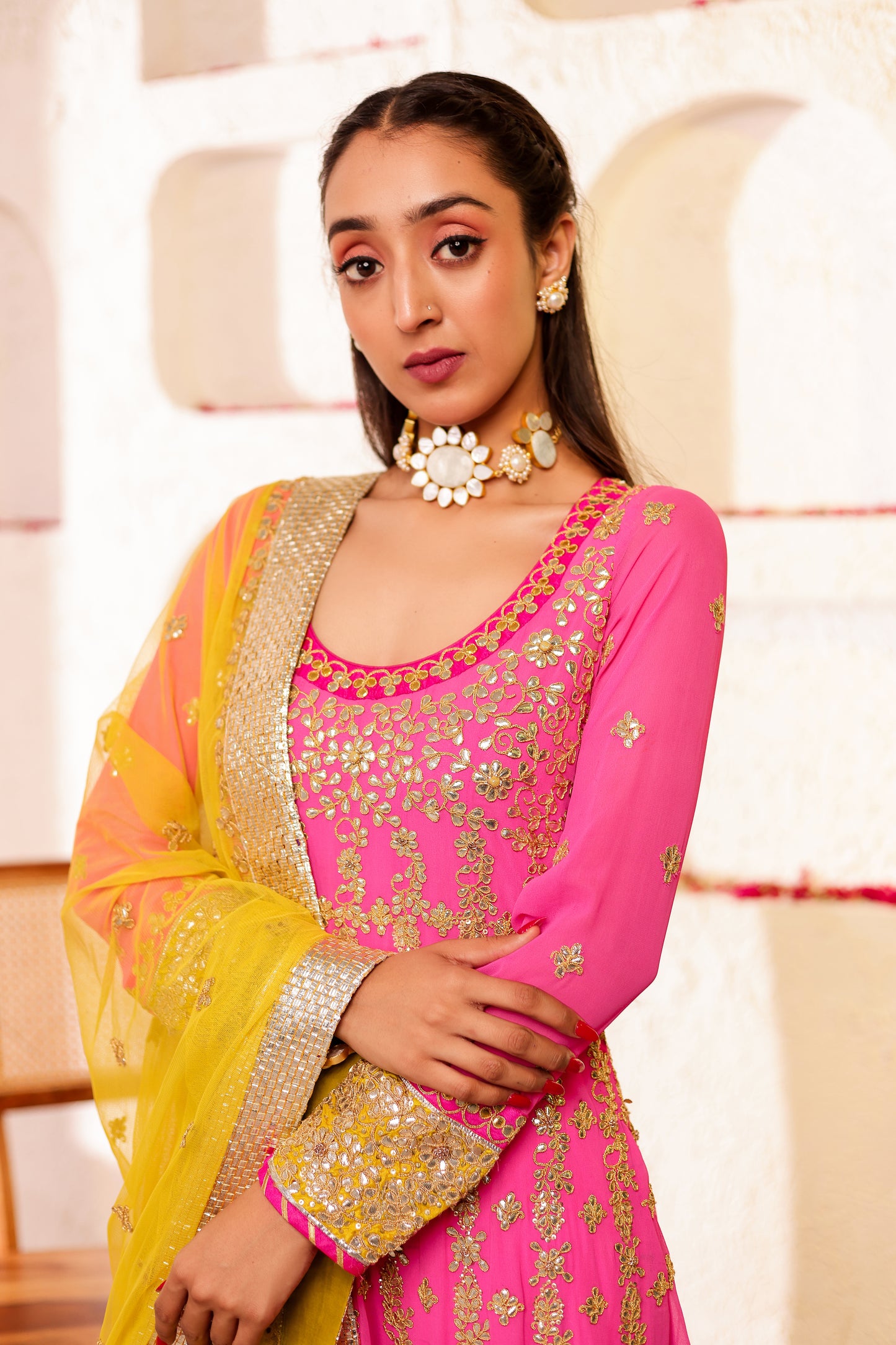 Fuchsia Handembroidered Anarkali Set