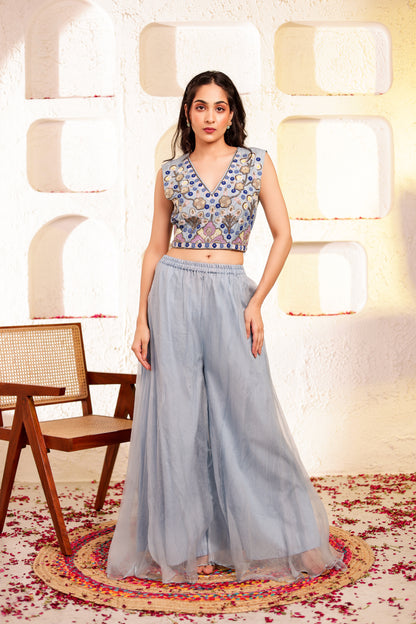 Powder Blue Handembroidered Sharara Set