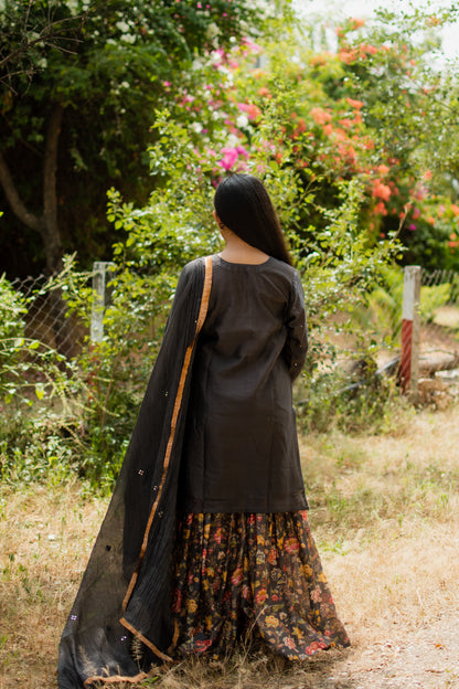 Black Digitally Printed Gharara Set