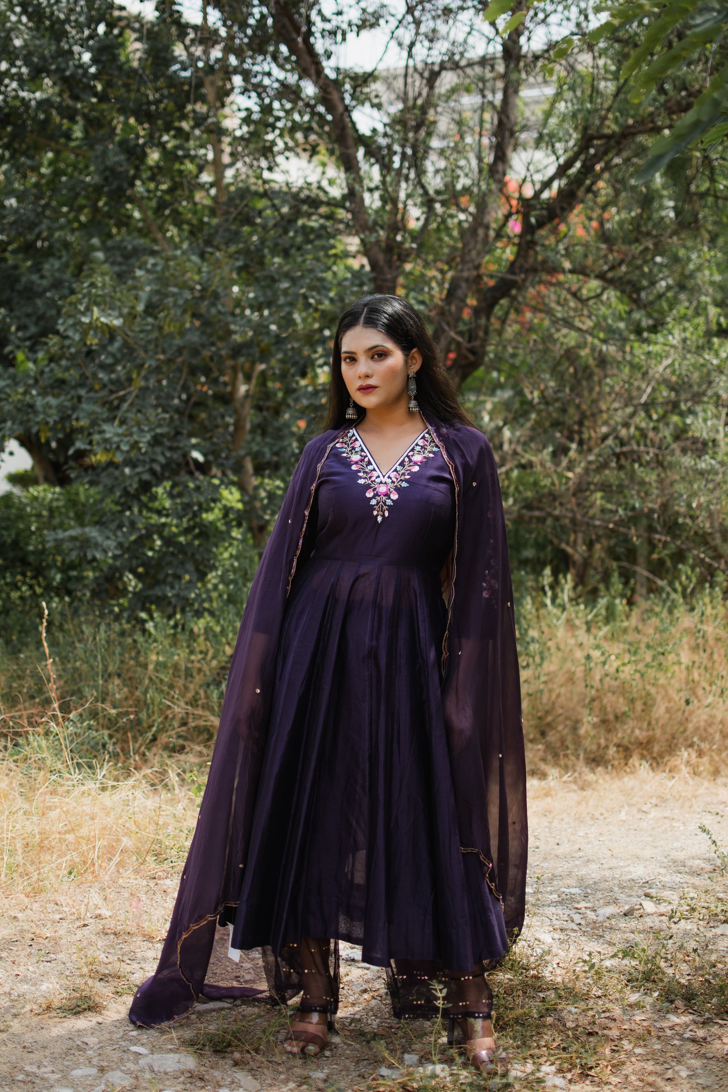 Deep Purple Handembroidered Anarkali Set