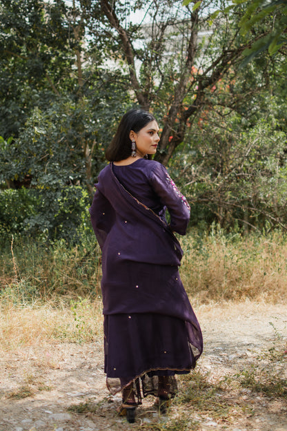 Deep Purple Handembroidered Anarkali Set