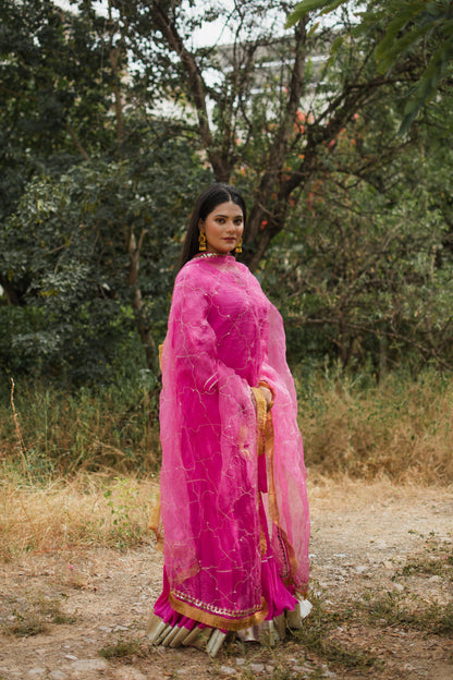 Fuchsia Handembroidered Gharara Set