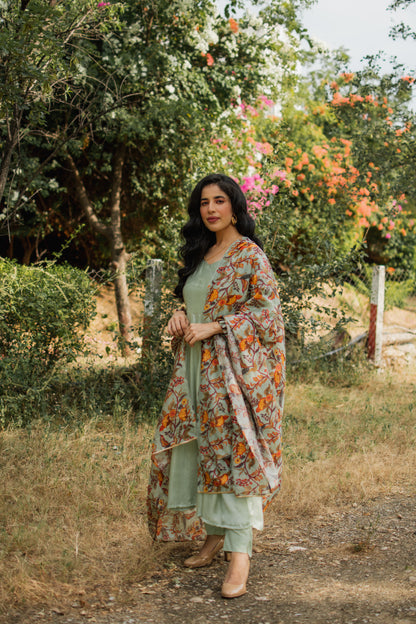 Pista Green Crepe Satin Anarkali Set
