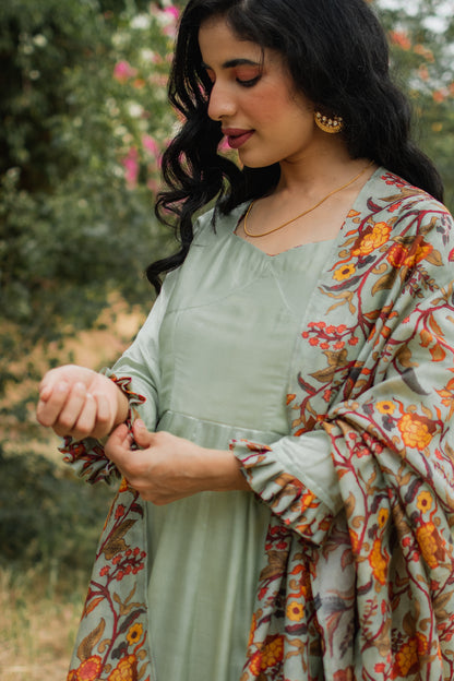 Pista Green Crepe Satin Anarkali Set
