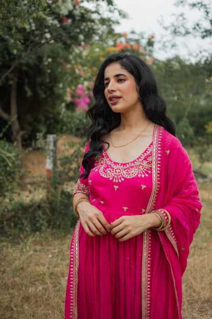 Fuchsia Handembroidered Anarkali Set