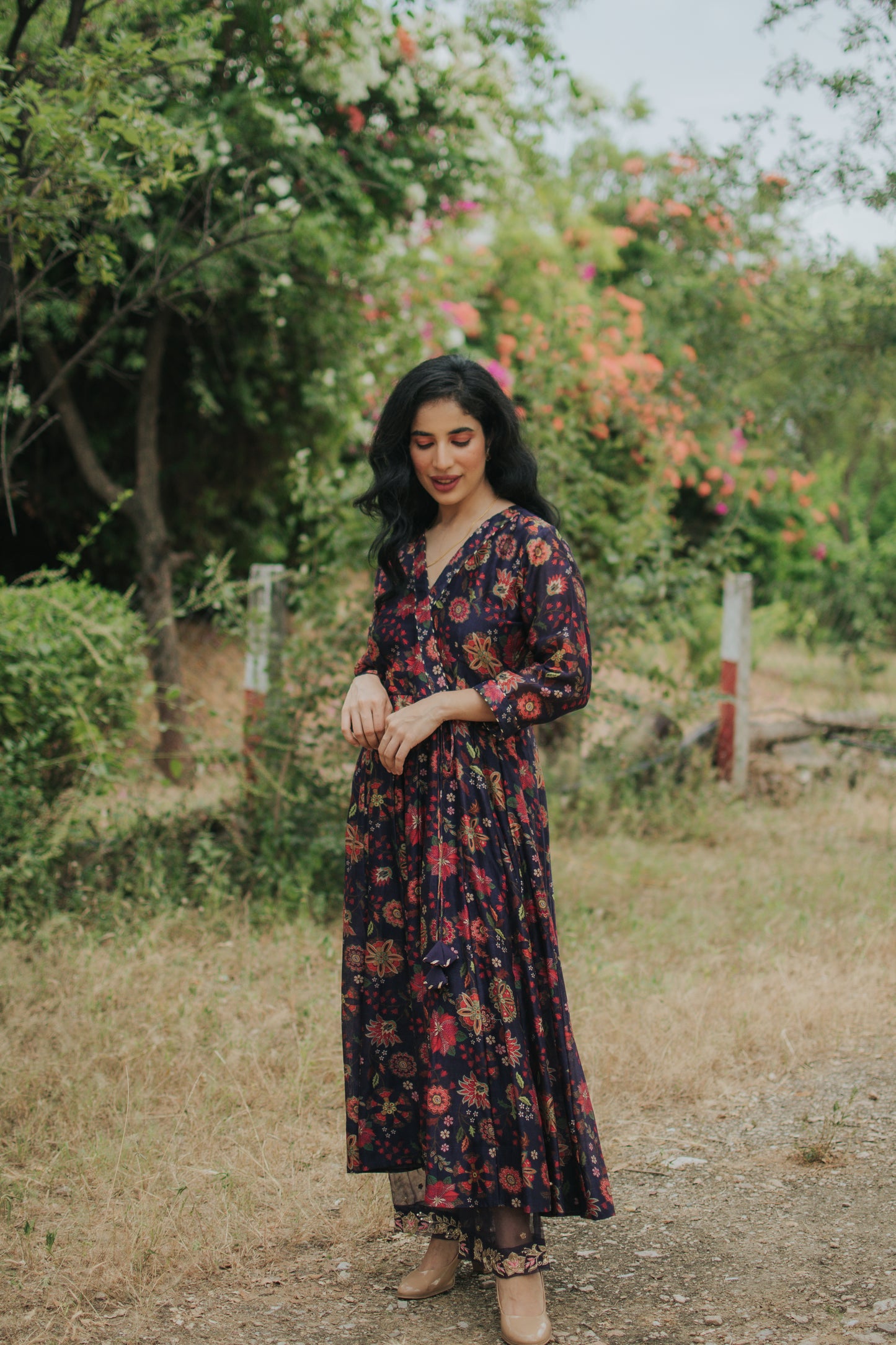 Deep Blue Chanderi Silk Digitally Printed Anarkali Set