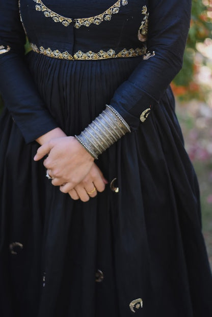 Noor Black Raw Silk Gown
