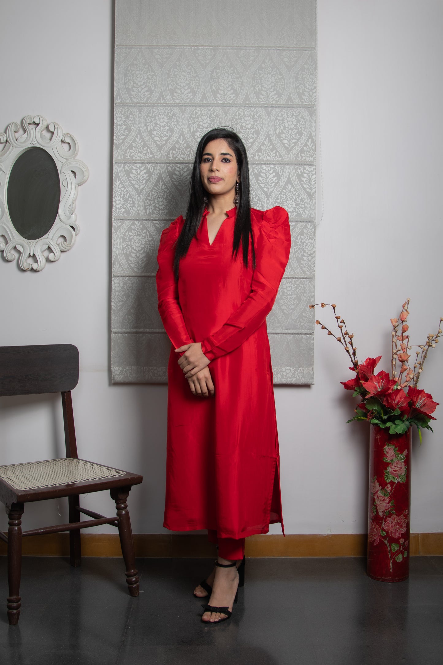 Victoria Red Silk Suit