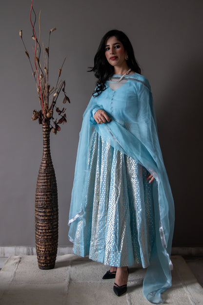 Blue Chanderi Anarkali