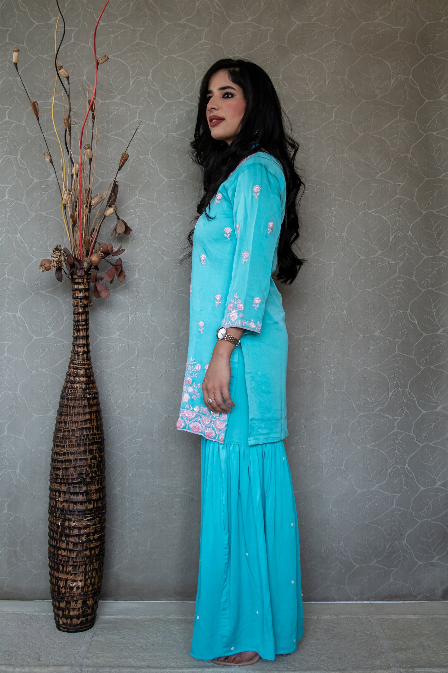 Turquoise Pure Crepe Gharara