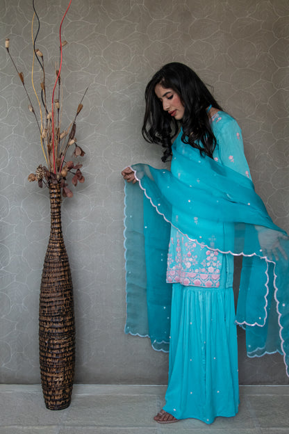 Turquoise Pure Crepe Gharara