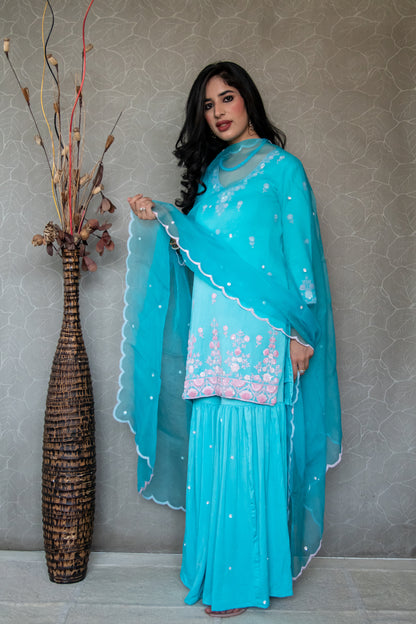 Turquoise Pure Crepe Gharara